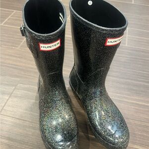 Hunter Sparkling (multicolor) Black Rain Boots, EUC, size 9!